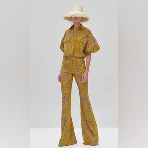 Alexis Mustard Paisley Bootcut Jumpsuit with Orange & Green Accents